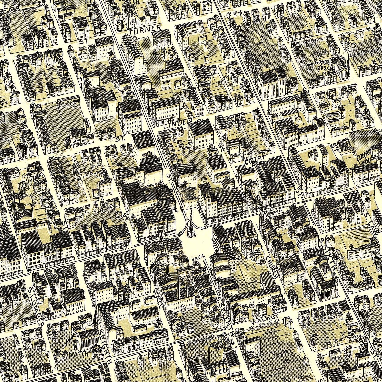Restored historic details from the 1901 city map of Allentown, Pennsylvania