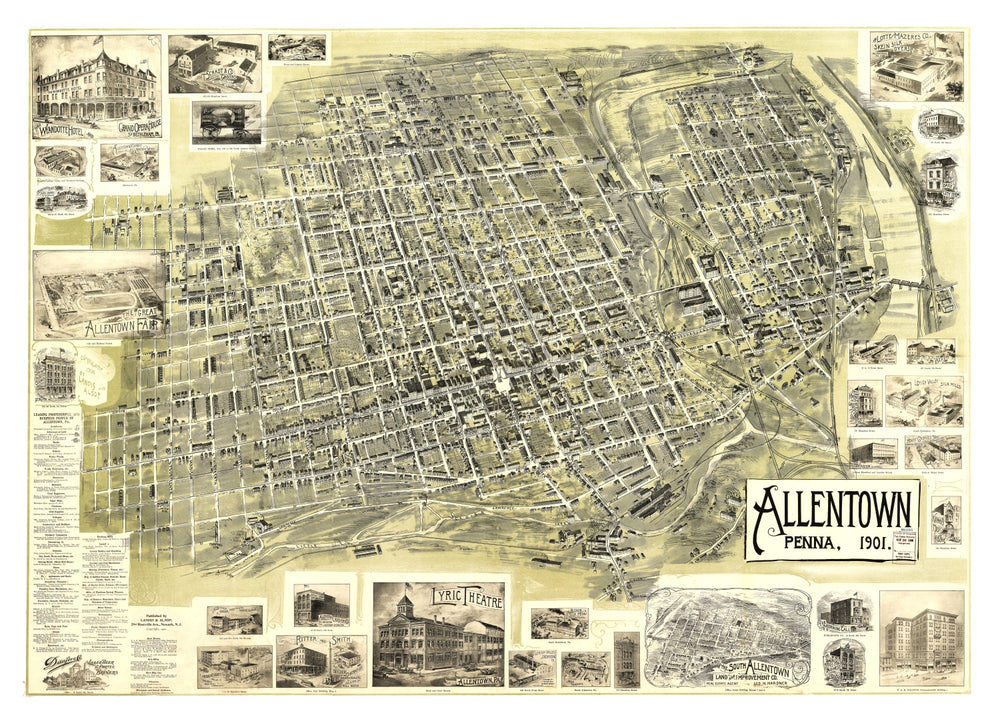 Vintage Map of Allentown, Pennsylvania 1901 print style example