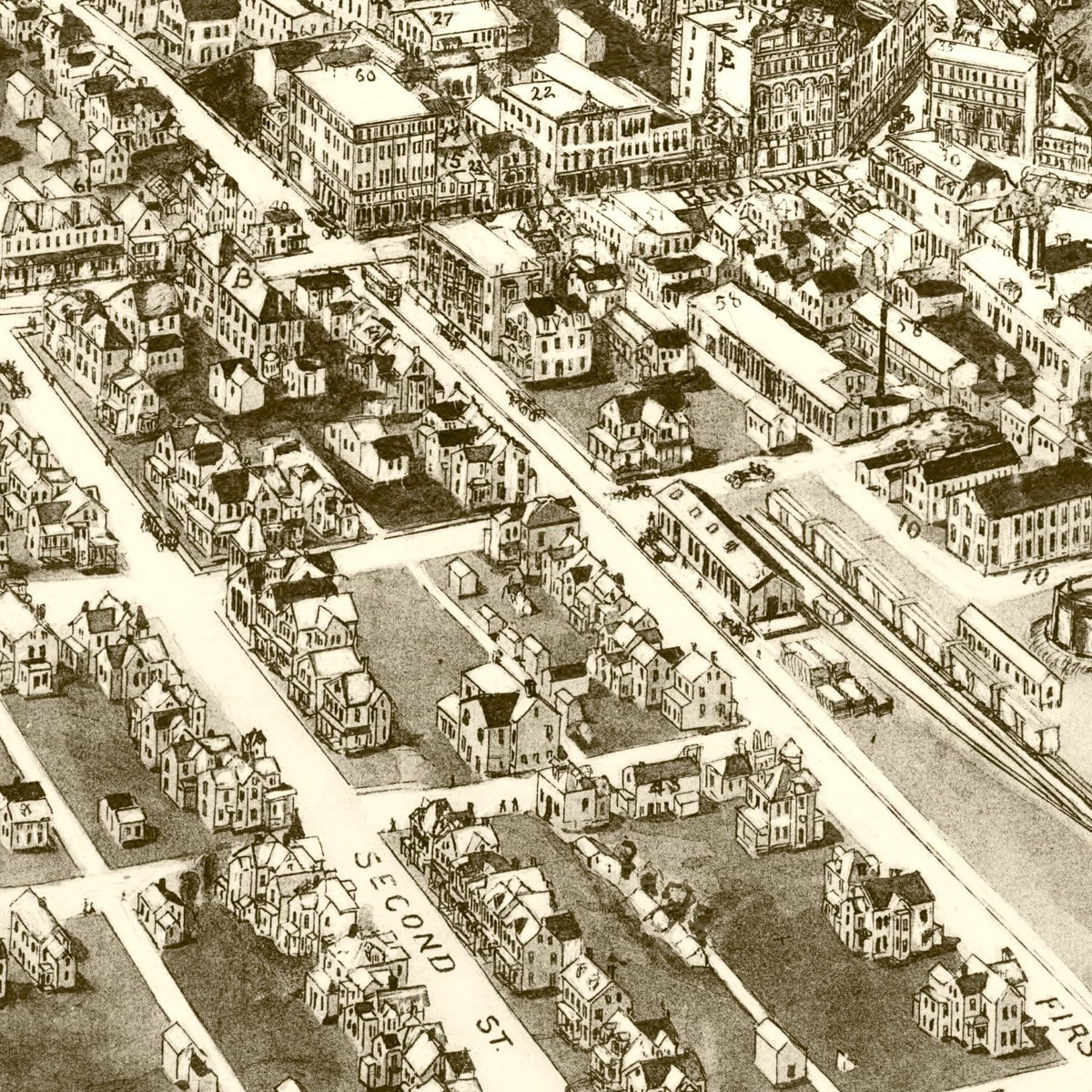 Restored historic details from the 1918 city map of Bangor, Pennsylvania