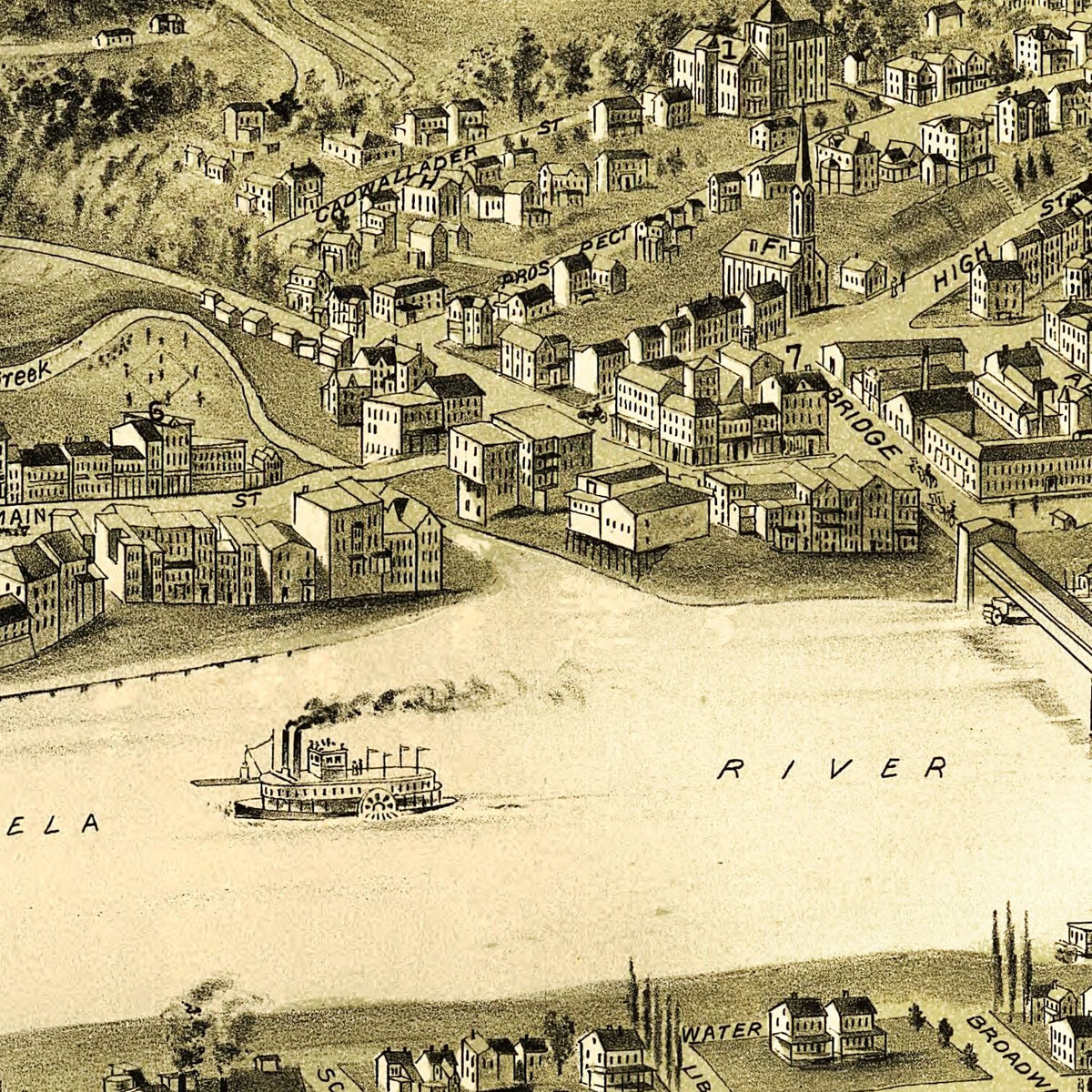Restored historic details from the 1902 city map of Brownsville, Pennsylvania