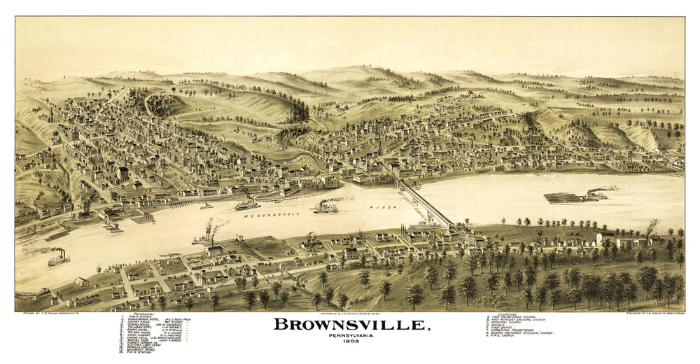Vintage Map of Brownsville, Pennsylvania 1902 print style example