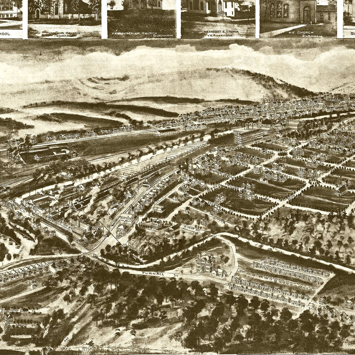 Restored historic details from the 1906 city map of Burnham, Pennsylvania