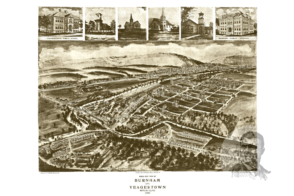 Vintage Map of Burnham, Pennsylvania 1906 print style example