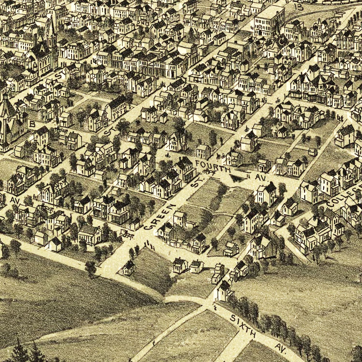 Restored historic details from the 1902 city map of California, Pennsylvania