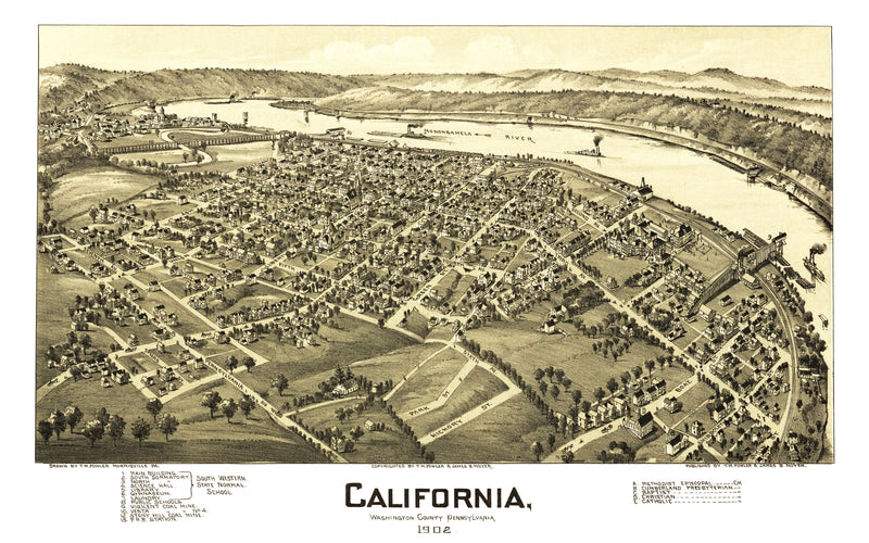Size comparison using Vintage Map of California, Pennsylvania 1902