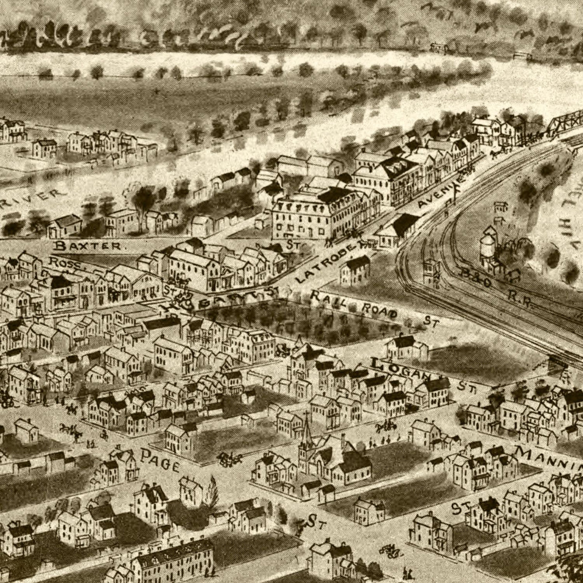 Restored historic details from the 1905 city map of Confluence, Pennsylvania