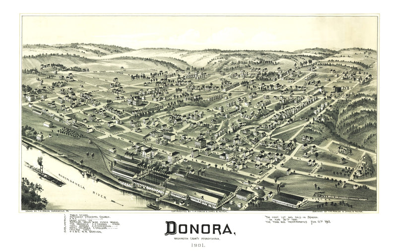 Size comparison using Vintage Map of Donora, Pennsylvania 1901