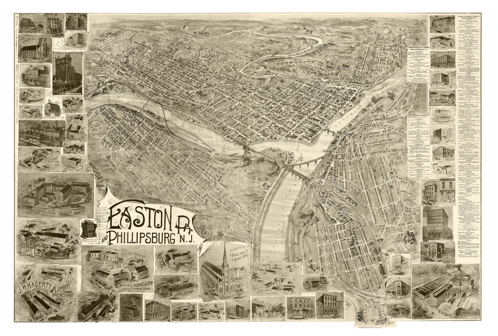 Vintage Map of Easton, Pennsylvania 1900 print style example