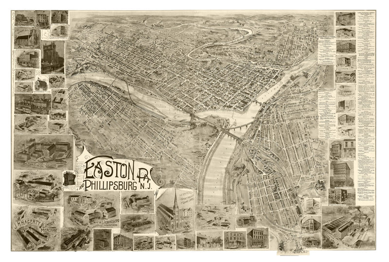 Size comparison using Vintage Map of Easton, Pennsylvania 1900