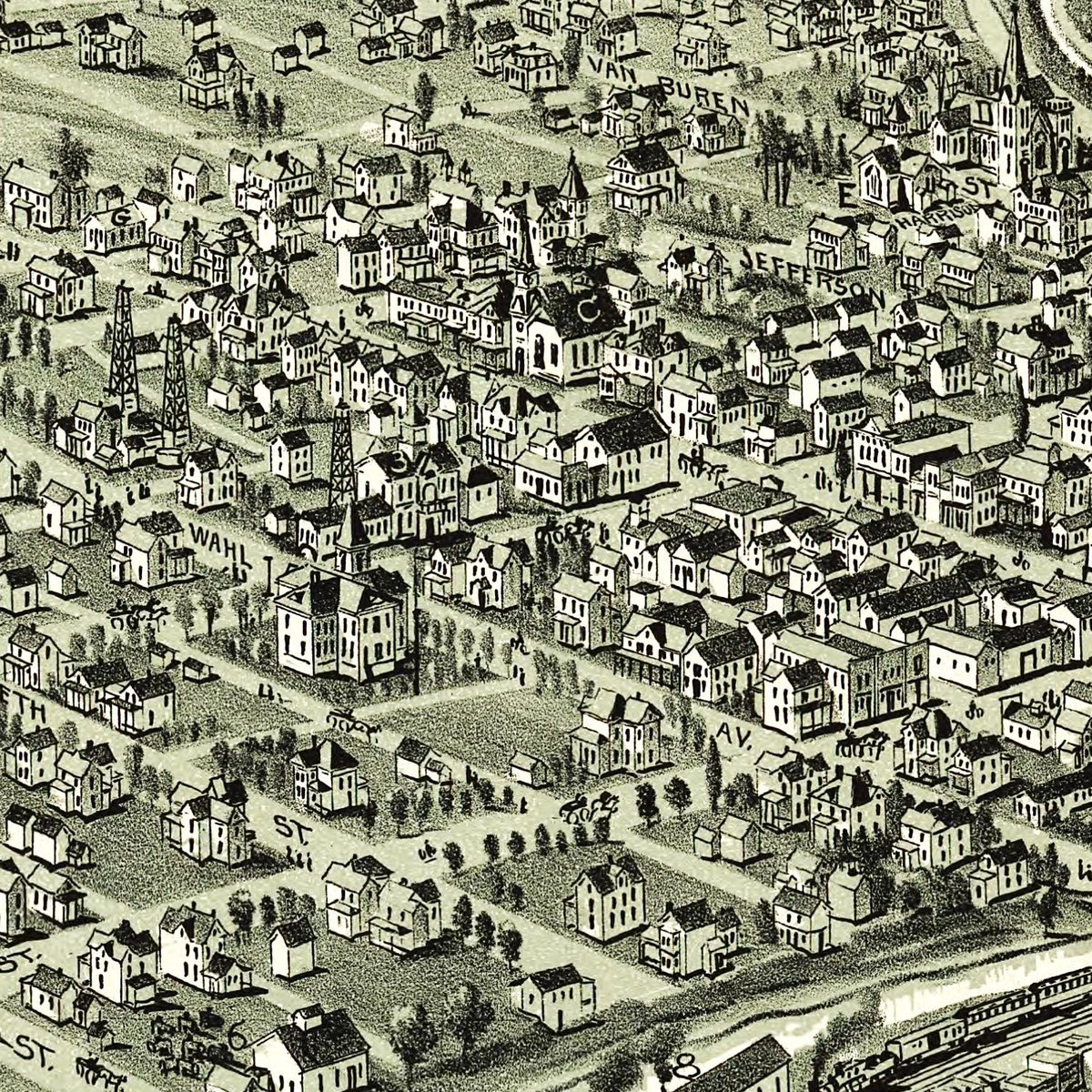 Restored historic details from the 1900 city map of Evans City, Pennsylvania