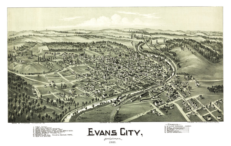 Size comparison using Vintage Map of Evans City, Pennsylvania 1900