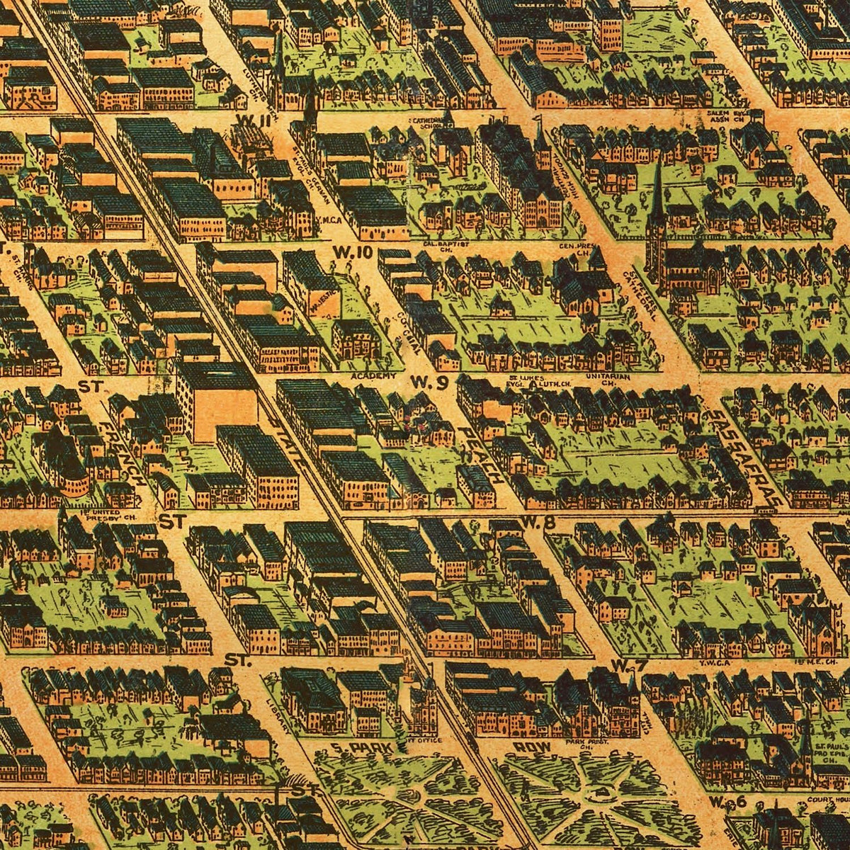 Restored historic details from the 1909 city map of Erie, Pennsylvania