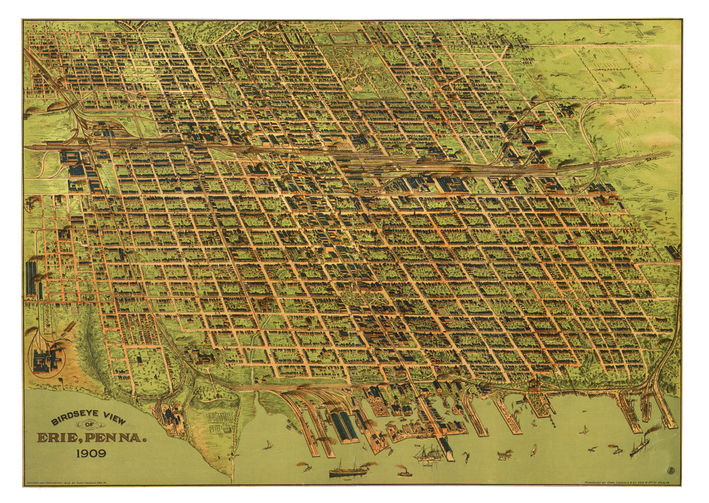 Vintage Map of Erie, Pennsylvania 1909 print style example