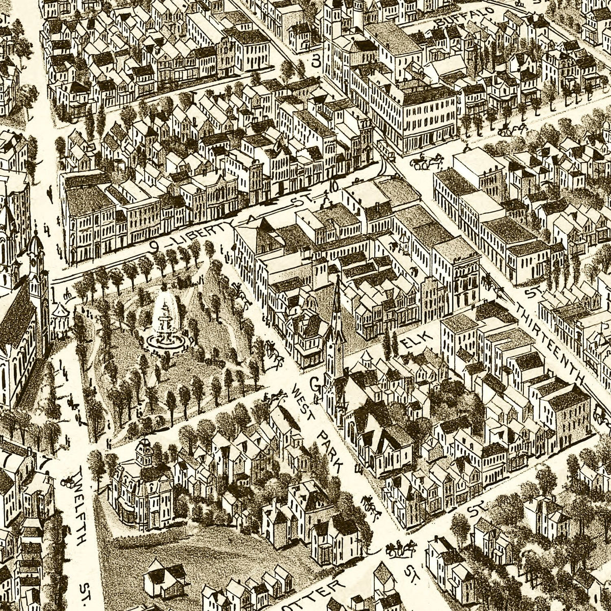 Restored historic details from the 1901 city map of Franklin, Pennsylvania