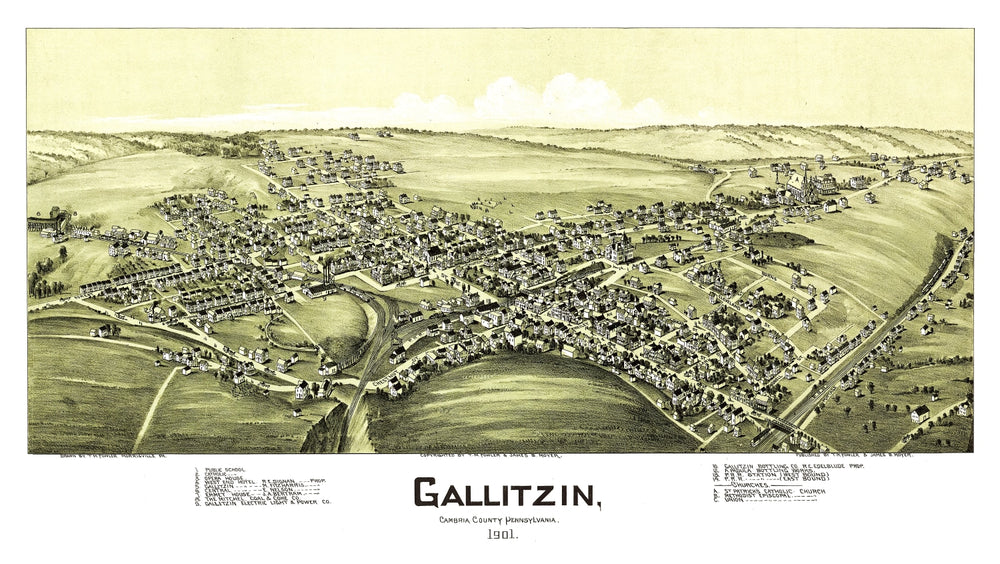 Vintage Map of Gallitzin, Pennsylvania 1901 print style example