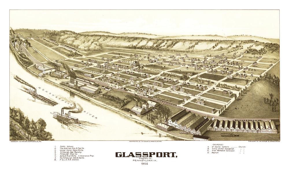 Vintage Map of Glassport, Pennsylvania 1902 print style example