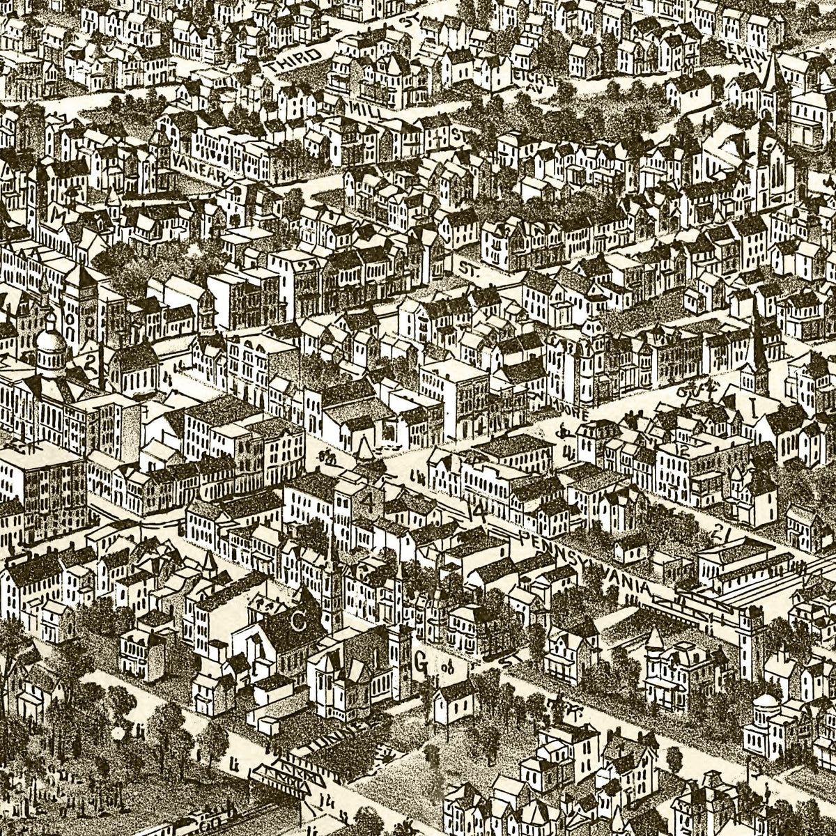 Restored historic details from the 1901 city map of Greensburg, Pennsylvania
