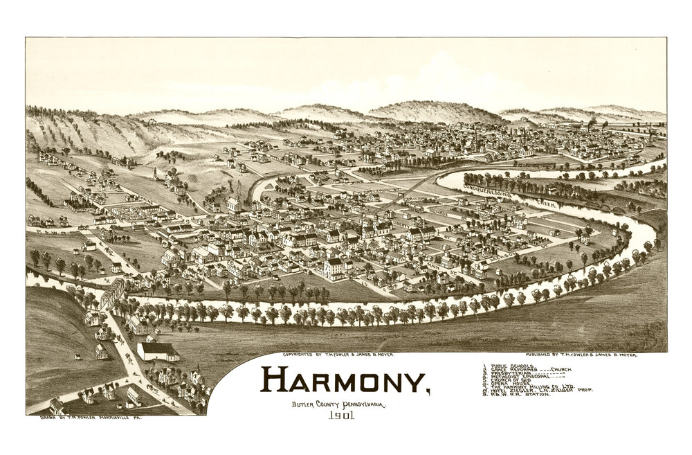 Vintage Map of Harmony, Pennsylvania 1901 print style example