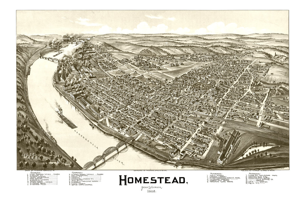Vintage Map of Homestead, Pennsylvania 1902 print style example
