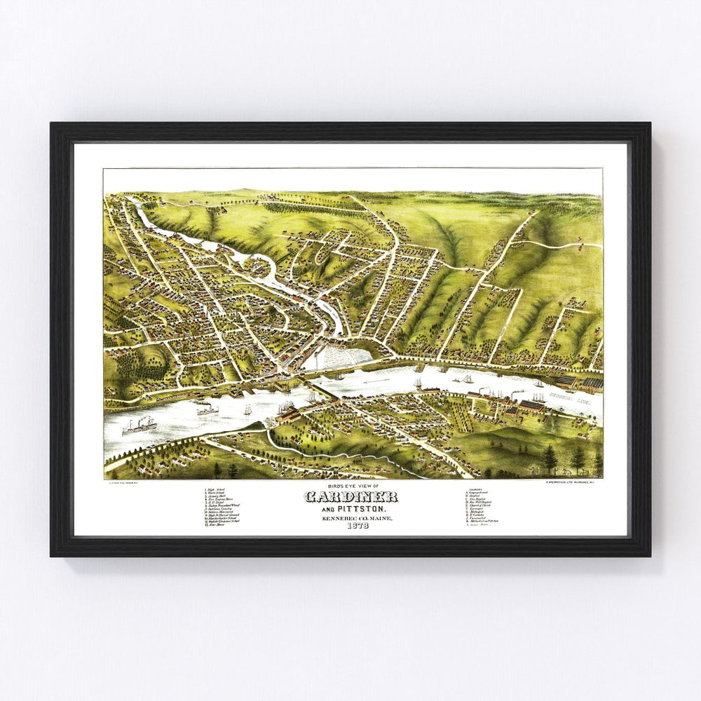 Gardiner & Pittston Vintage Map 1878