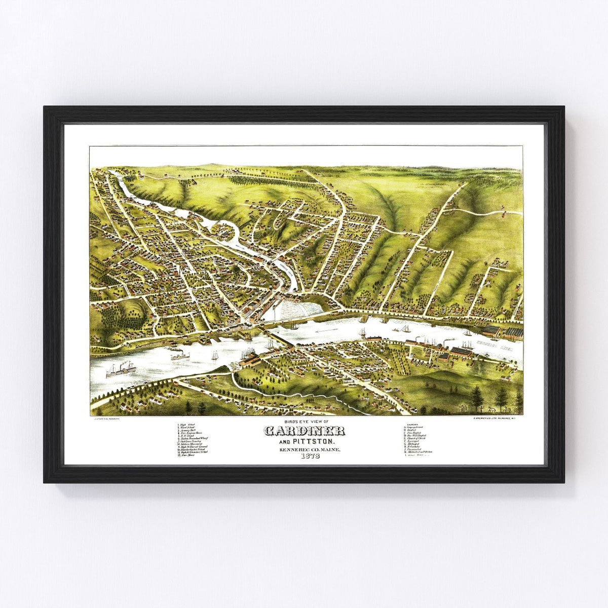 Gardiner & Pittston Vintage Map 1878