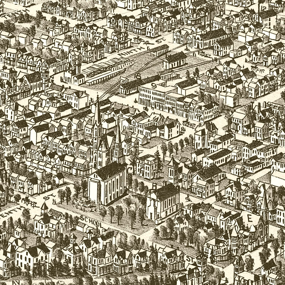 Restored historic details from the 1900 city map of Indiana, Pennsylvania