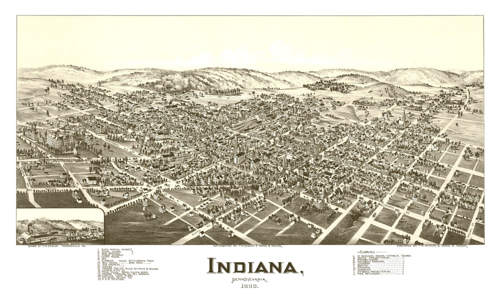 Vintage Map of Indiana, Pennsylvania 1900 print style example