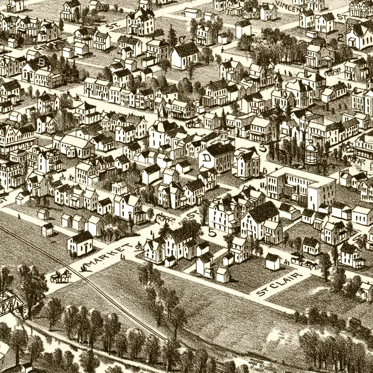 Restored historic details from the 1900 city map of Ligonier, Pennsylvania