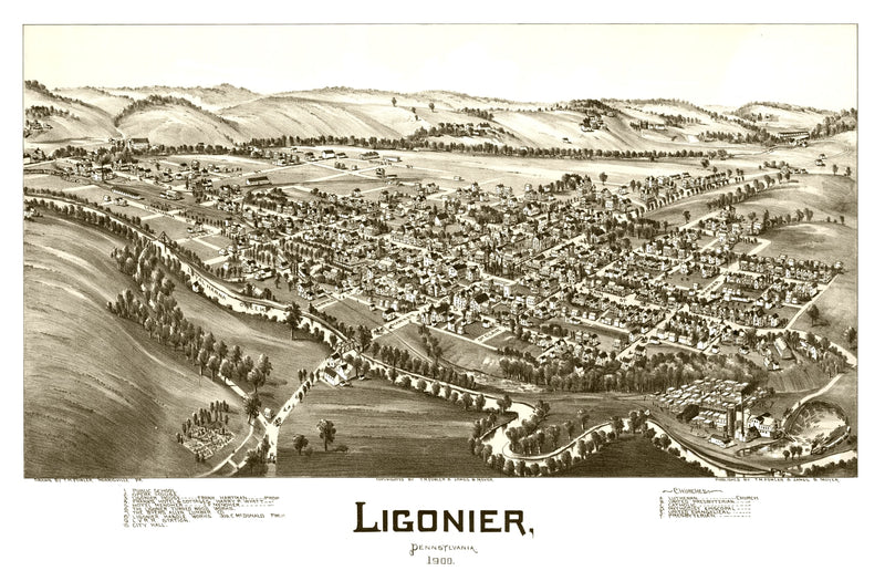 Size comparison using Vintage Map of Ligonier, Pennsylvania 1900