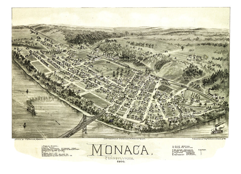Size comparison using Vintage Map of Monaca, Pennsylvania 1900