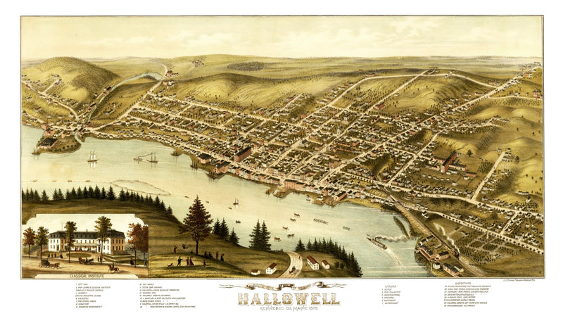 Size comparison using Vintage Map of Hallowell, Maine 1878