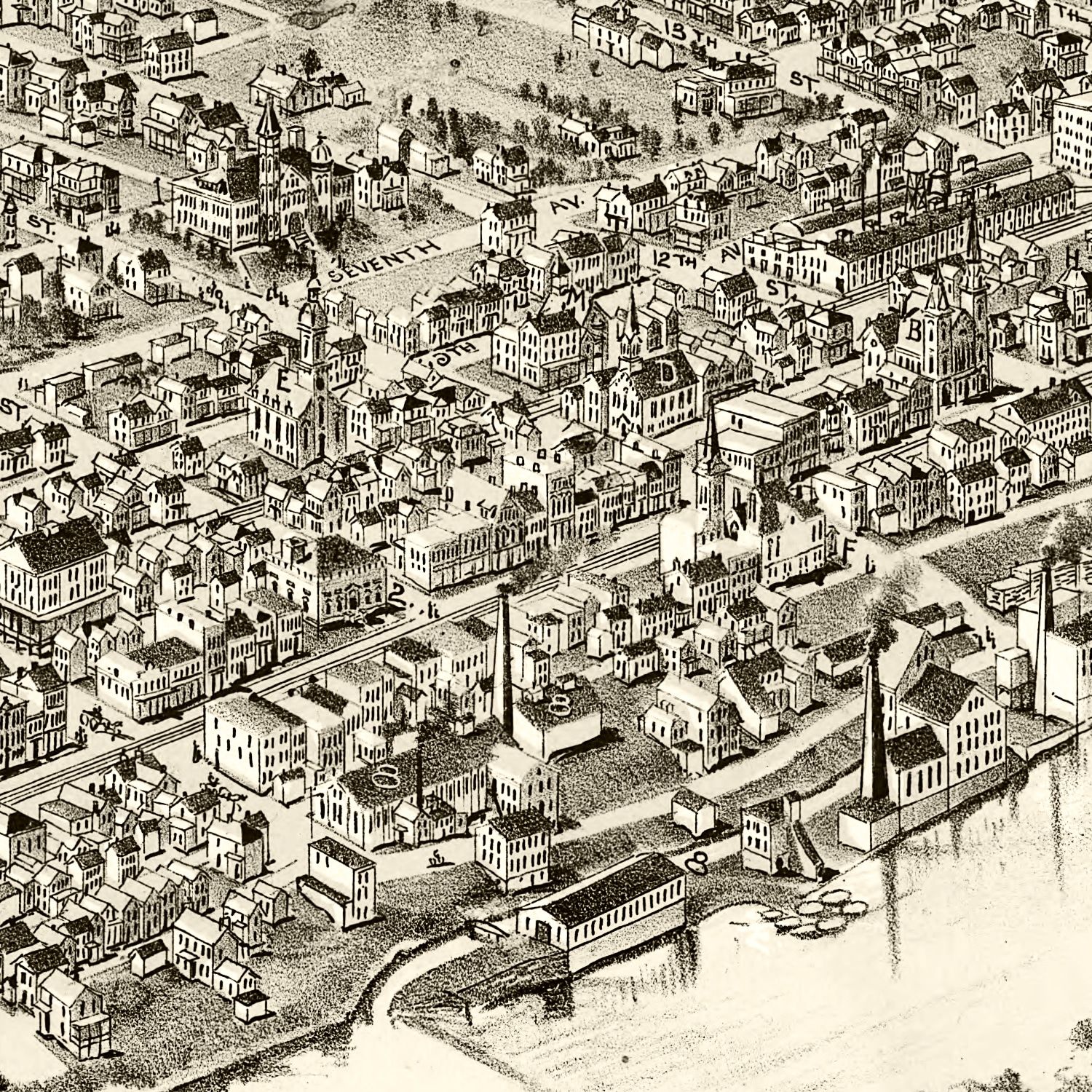 Restored historic details from the 1901 city map of New Brighton, Pennsylvania
