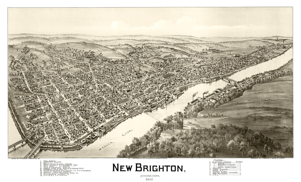 Vintage Map of New Brighton, Pennsylvania 1901 print style example