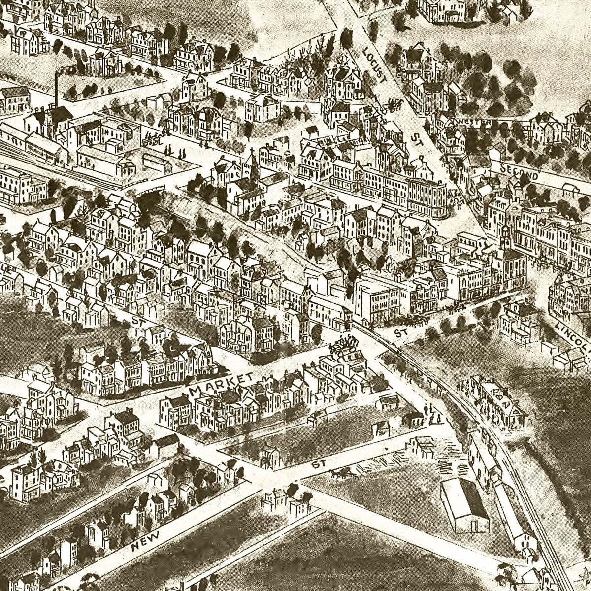 Restored historic details from the 1907 city map of Oxford, Pennsylvania