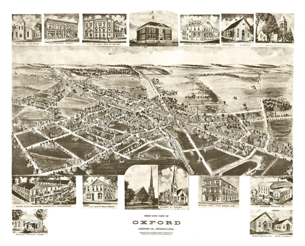 Vintage Map of Oxford, Pennsylvania 1907 print style example