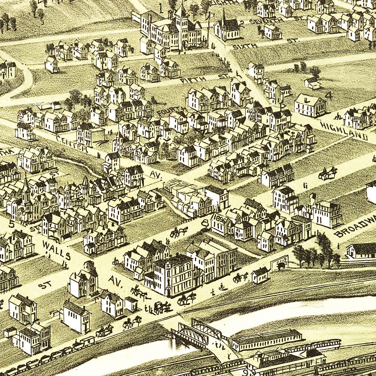 Restored historic details from the 1901 city map of Pitcaim, Pennsylvania