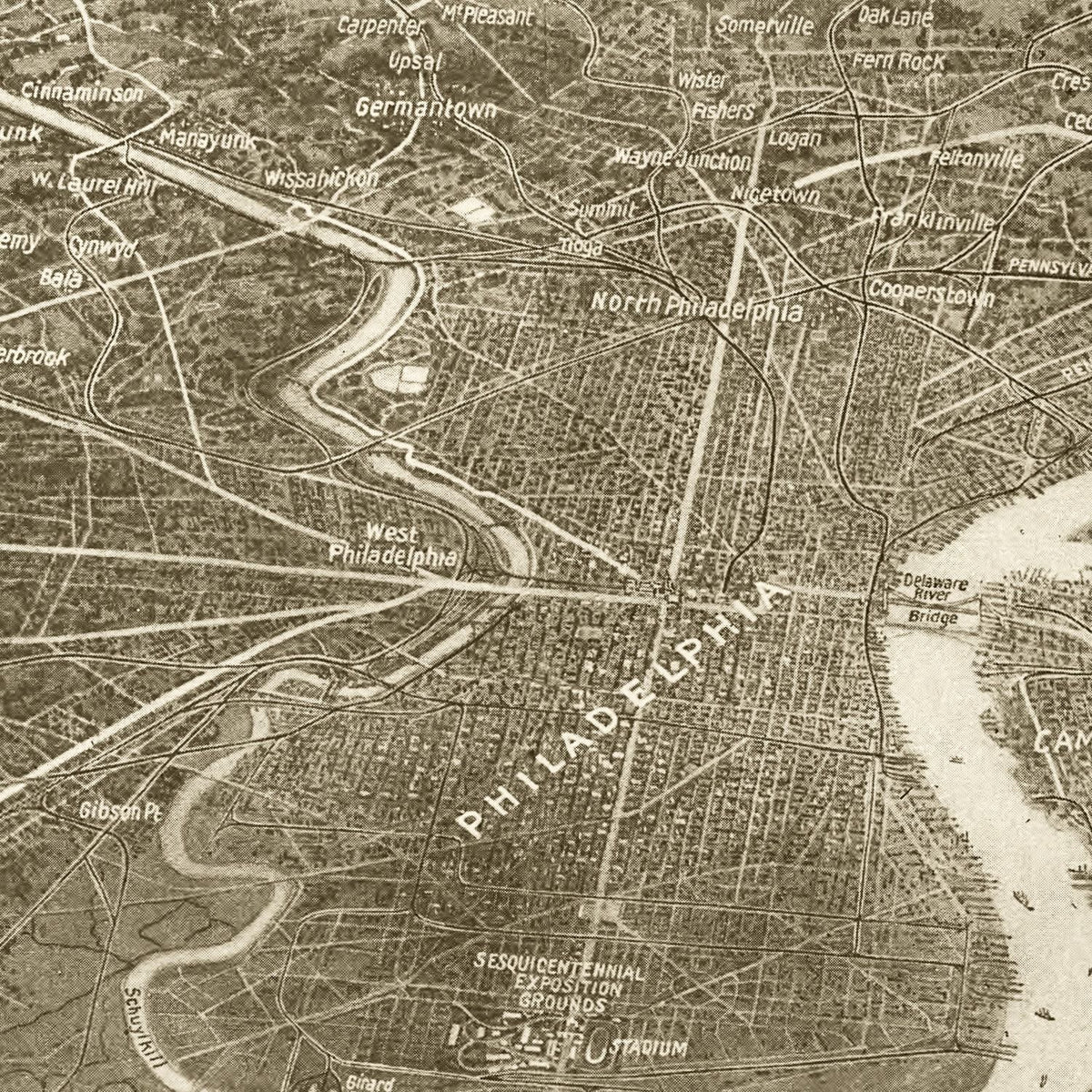 Restored historic details from the 1926 city map of Philadelphia, Pennsylvania