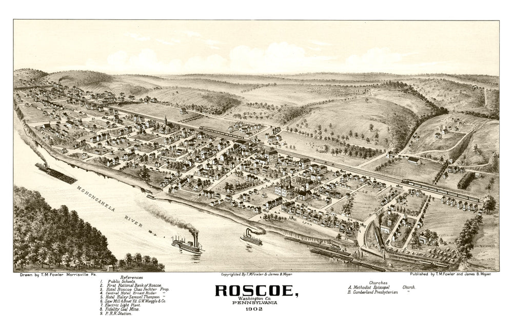 Vintage Map of Roscoe, Pennsylvania 1902 print style example