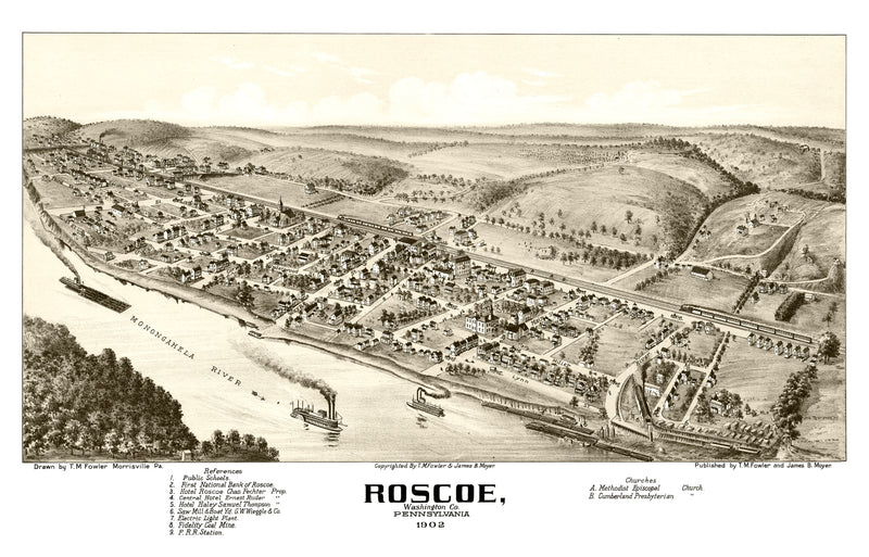 Size comparison using Vintage Map of Roscoe, Pennsylvania 1902