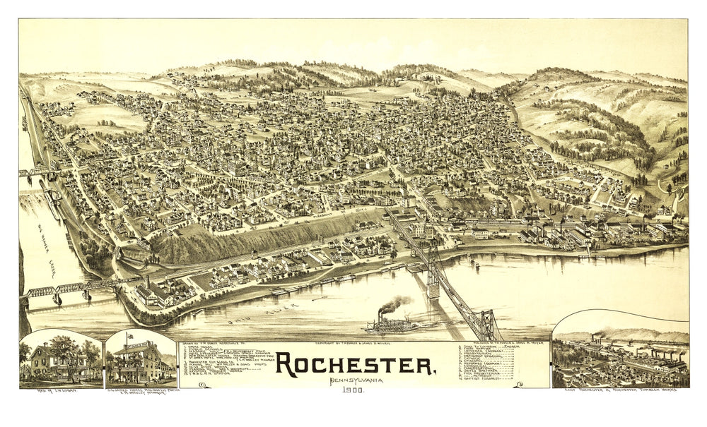 Vintage Map of Rochester, Pennsylvania 1900 print style example