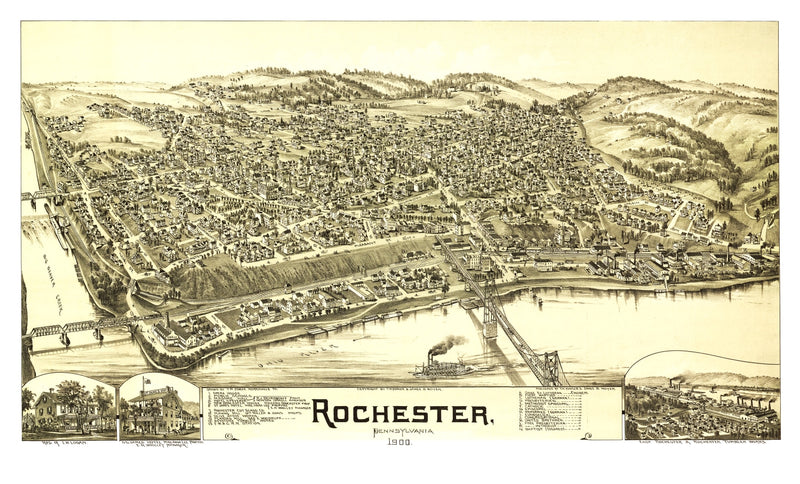 Size comparison using Vintage Map of Rochester, Pennsylvania 1900