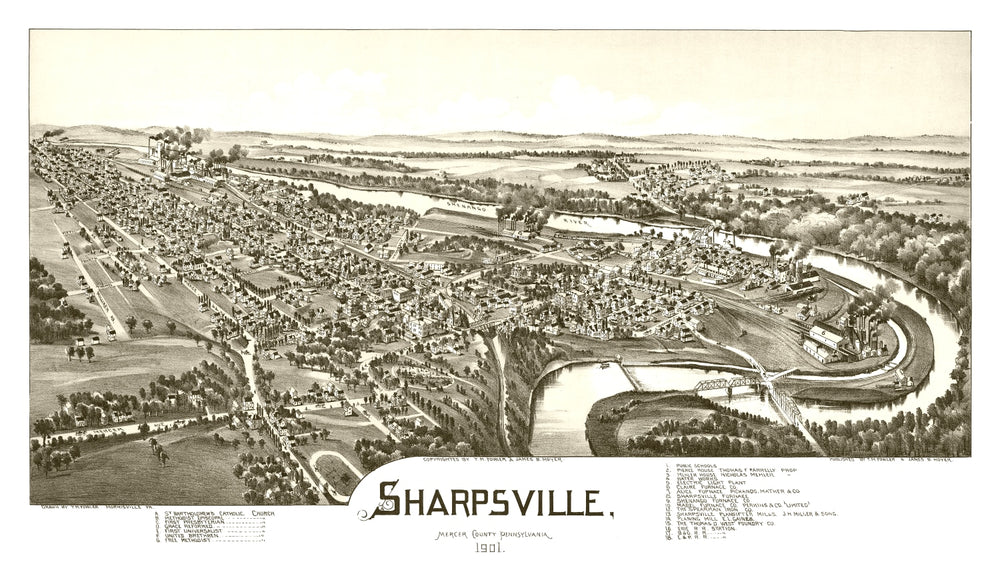 Vintage Map of Sharpsville, Pennsylvania 1901 print style example