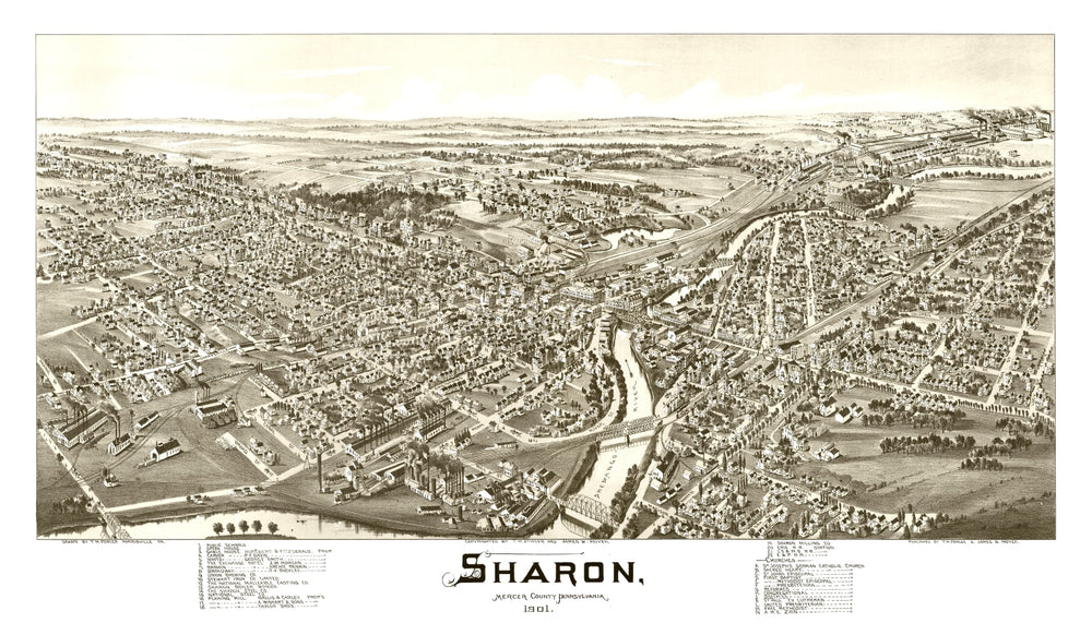 Vintage Map of Sharon, Pennsylvania 1901 print style example