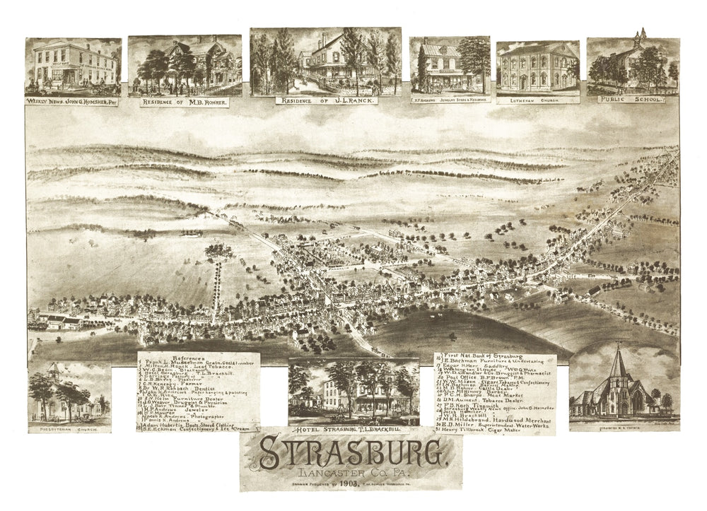 Vintage Map of Strasburg, Pennsylvania 1903 print style example