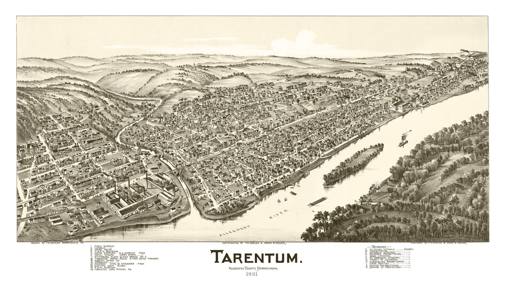 Vintage Map of Tarentum, Pennsylvania 1901 print style example