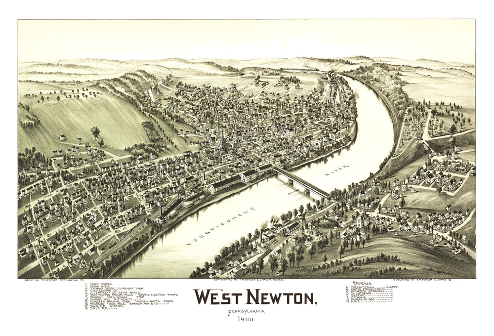 Vintage Map of West Newton, Pennsylvania 1900 print style example