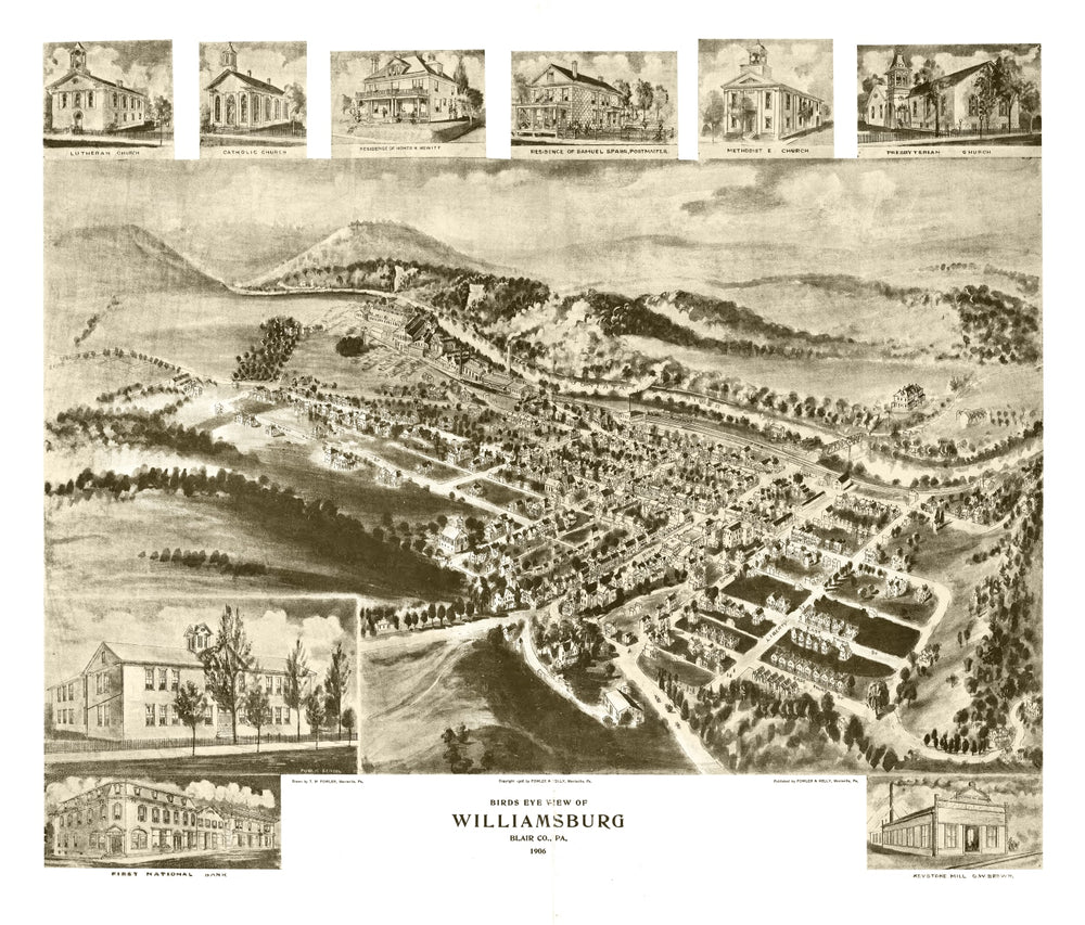Vintage Map of Williamsburg, Pennsylvania 1906 print style example
