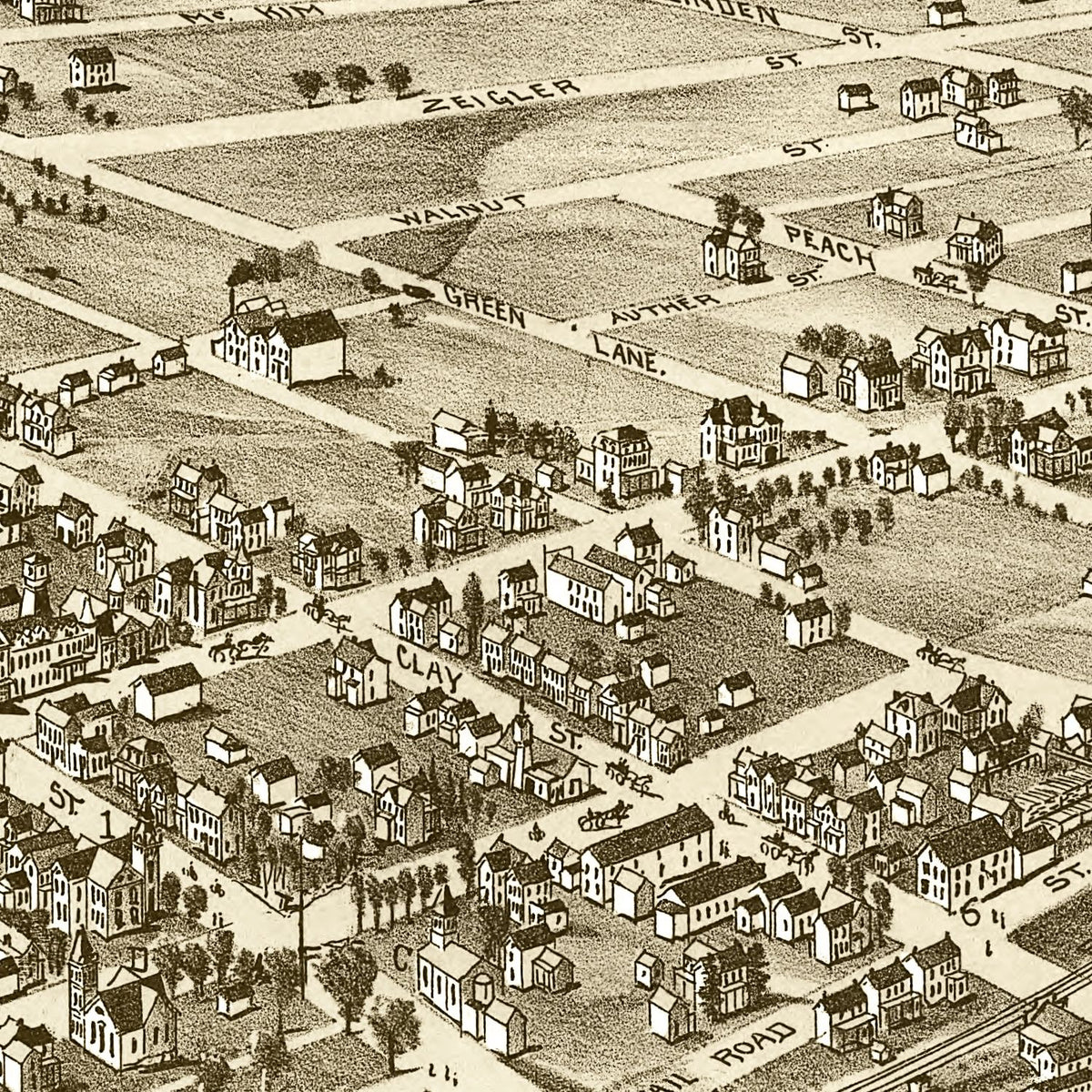 Restored historic details from the 1901 city map of Zelienople, Pennsylvania