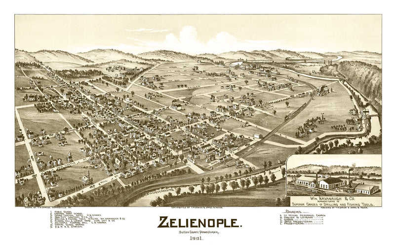 Size comparison using Vintage Map of Zelienople, Pennsylvania 1901