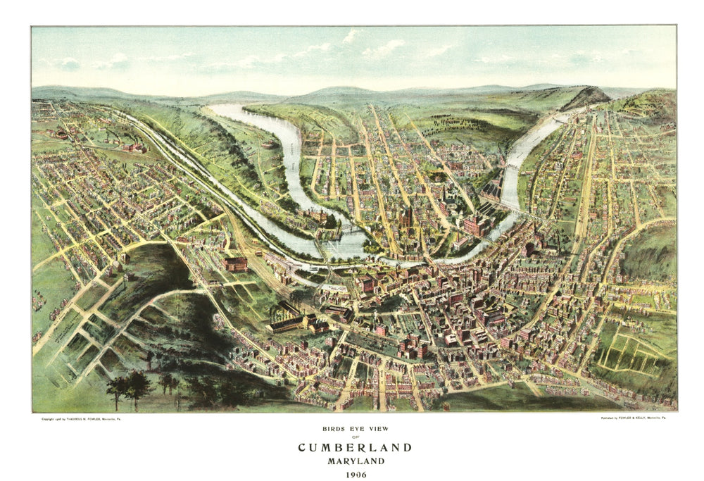 Vintage Map of Cumberland, Maryland 1906 print style example